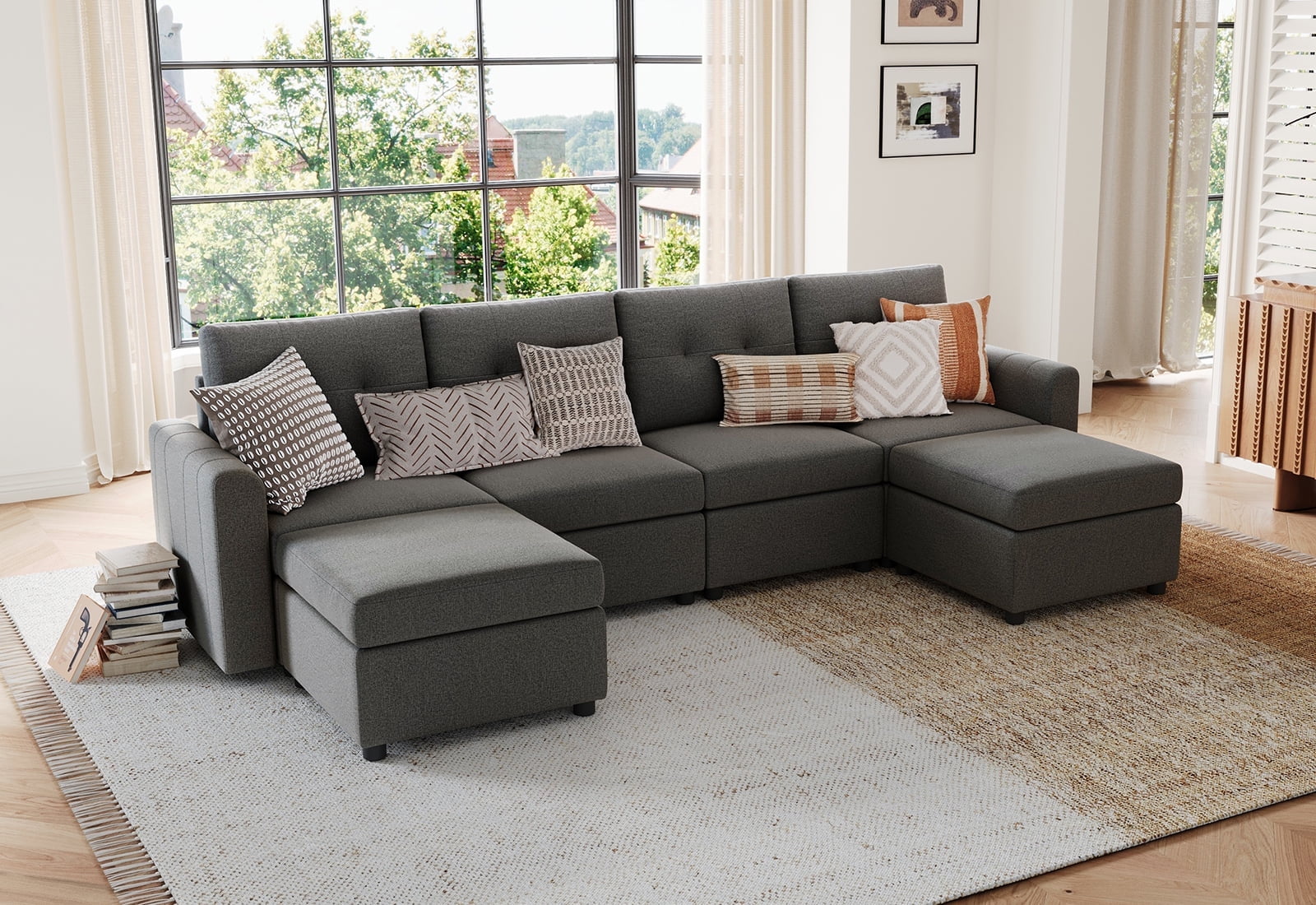 LINSY HOME 27.5 Depth Modular Couch,6 Seat Storage Couches and Sofas ...