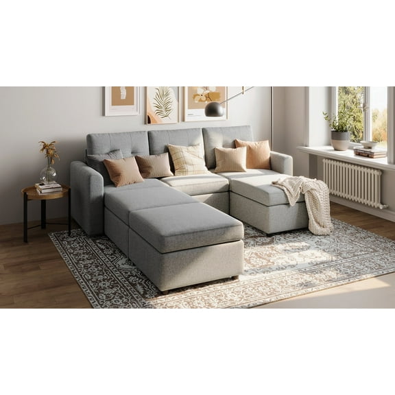 LINSY HOME Oversized Modular Cloud Sectional Sofa, RUBIK III 6 Seat Storage Couches and Sofas, Sectional Couches for Living Room with Reversible Chaises, Light Gray