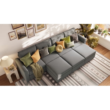 LINSY HOME Oversized Modular Cloud Sectional Sofa, RUBIK III 7 Seat Storage Couches and Sofas, Sectional Couches for Living Room with Reversible Chaises, Dark Gray
