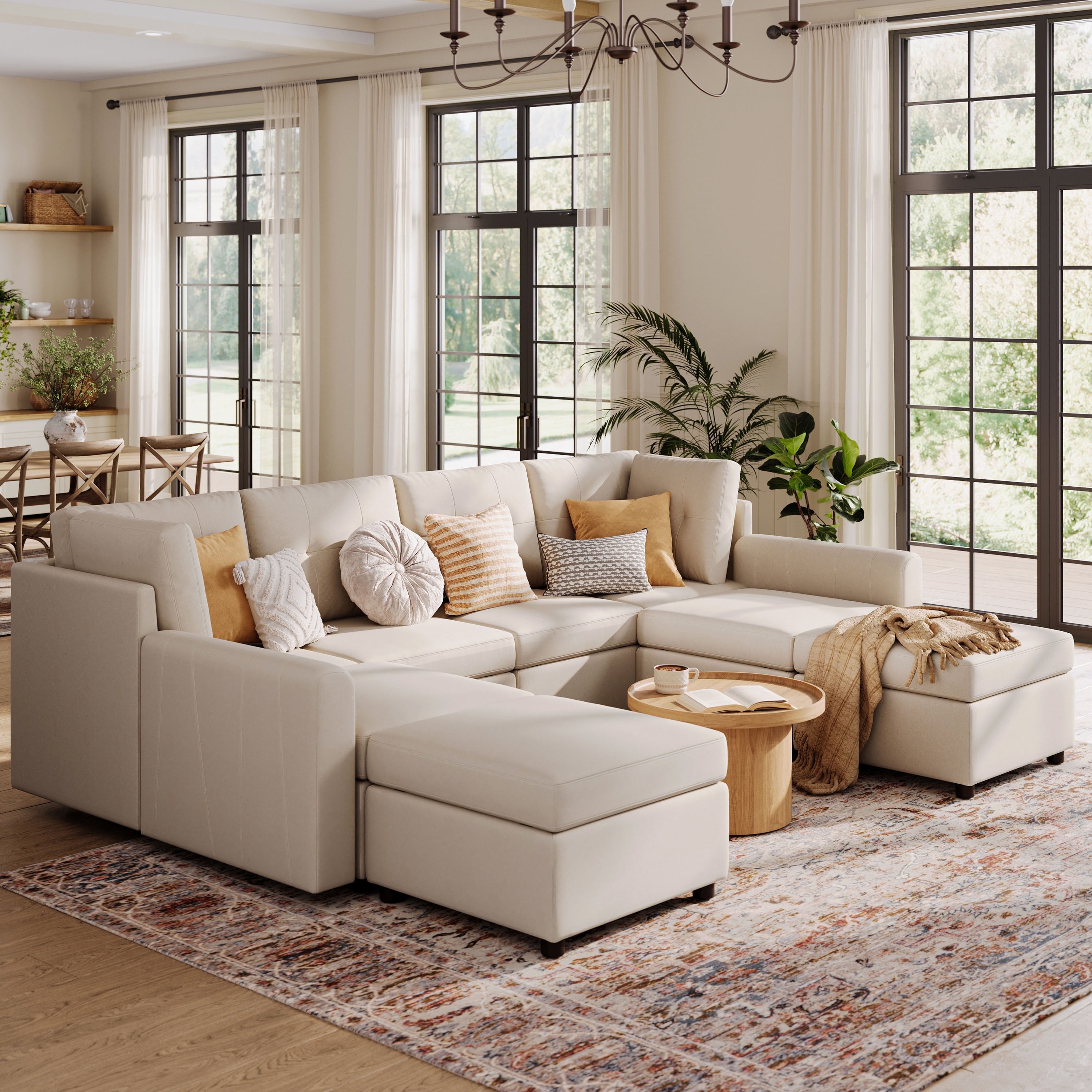 LINSY HOME Oversized Modular Cloud Sectional Sofa, RUBIK III 8 Seat Storage Couches and Sofas, Sectional Couches for Living Room with Reversible Chaises, Beige