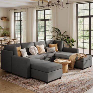 LINSY HOME Oversized Modular Cloud Sectional Sofa, RUBIK III 8 Seat Storage Couches and Sofas, Sectional Couches for Living Room with Reversible Chaises, Dark Gray