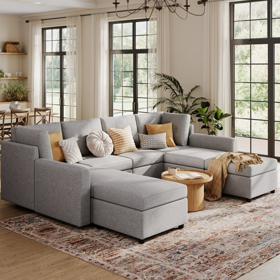 LINSY HOME Oversized Modular Cloud Sectional Sofa, RUBIK III 8 Seat Storage Couches and Sofas, Sectional Couches for Living Room with Reversible Chaises, Light Gray