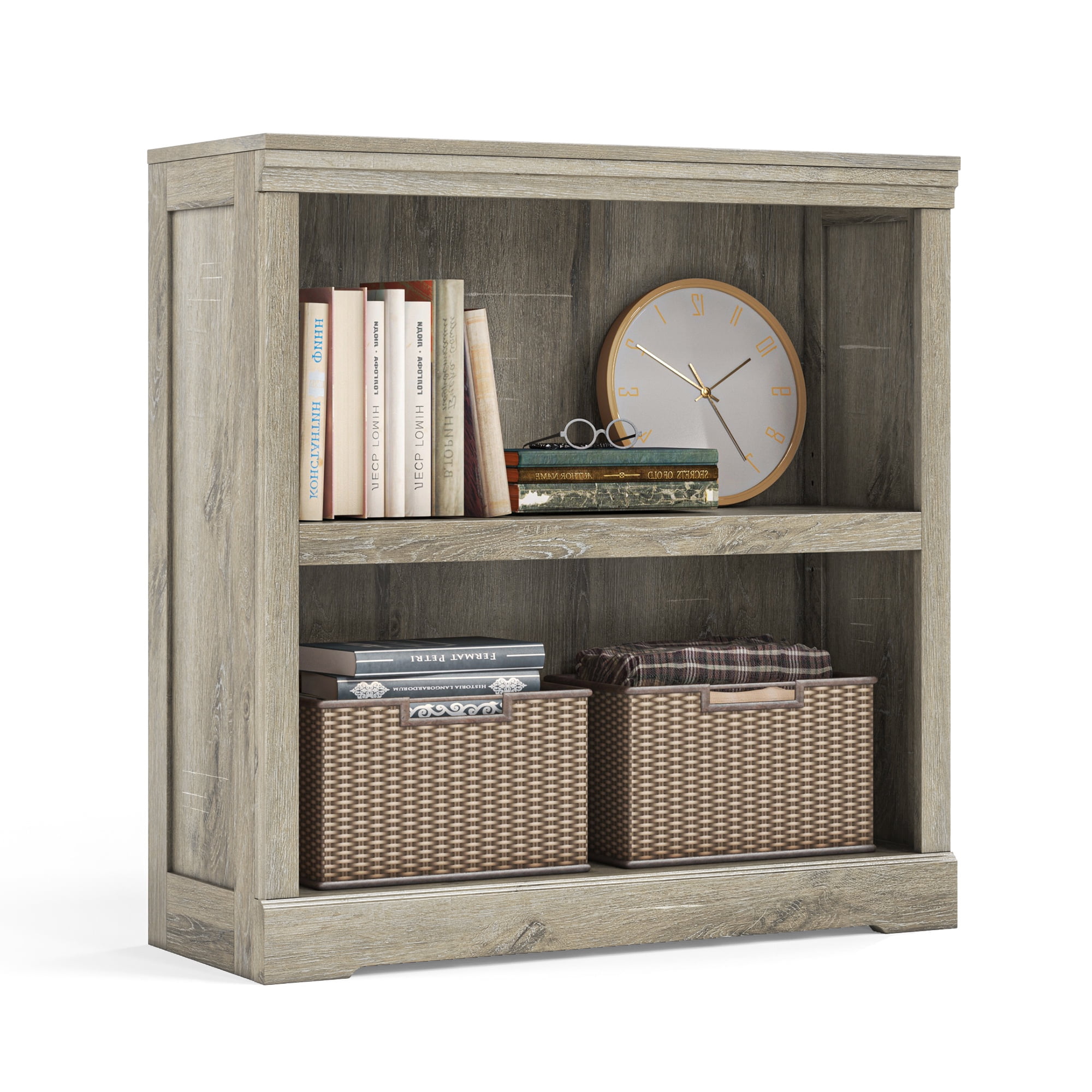 LINSY HOME 32in 2 Tier Bookshelf Small Bookcase Shelf Storage