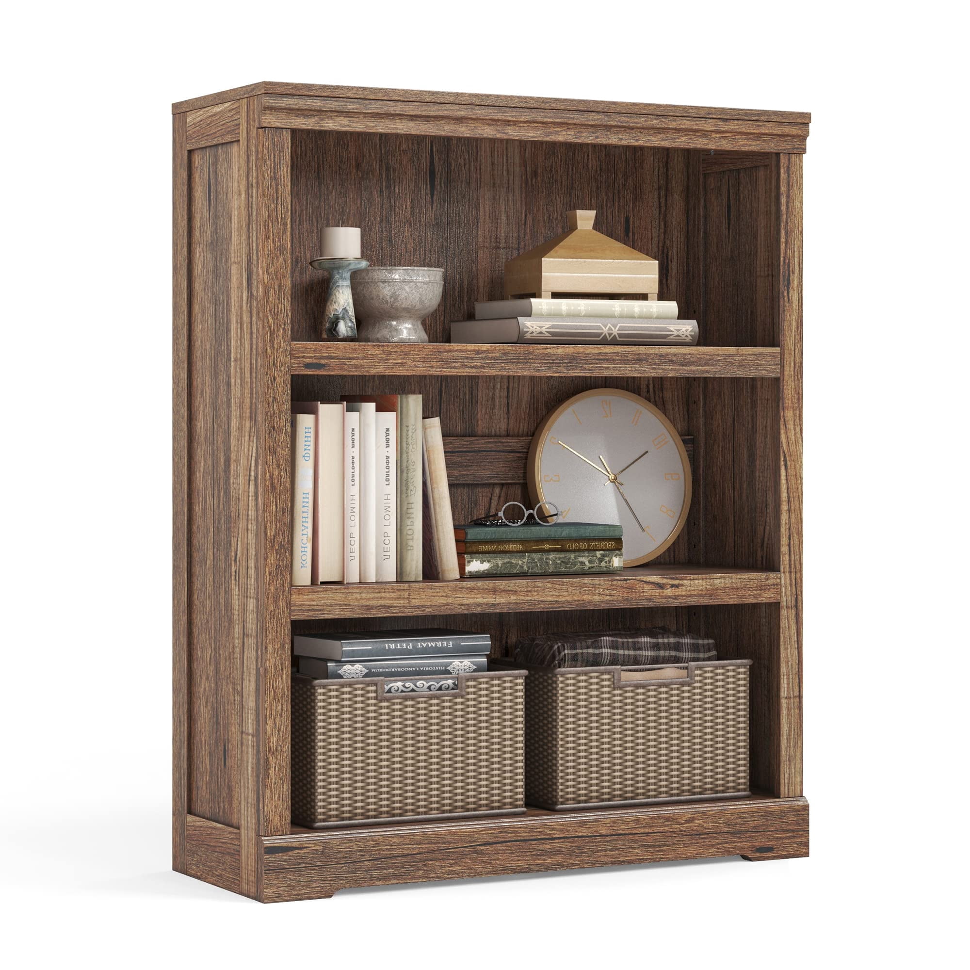 LINSY HOME 40in 3 Tier Bookshelf, Small Bookcase Shelf Storage Organizer, Modern Book Shelf for Bedroom, Living Room and Home Office,Dark Brown