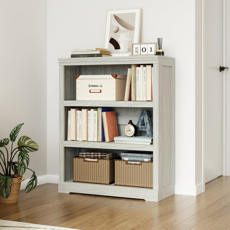 LINSY HOME 40in 3 Tier Bookshelf Small Bookcase Shelf Storage Organizer Modern Book Shelf for Bedroom Living Room and Home Office White Oak