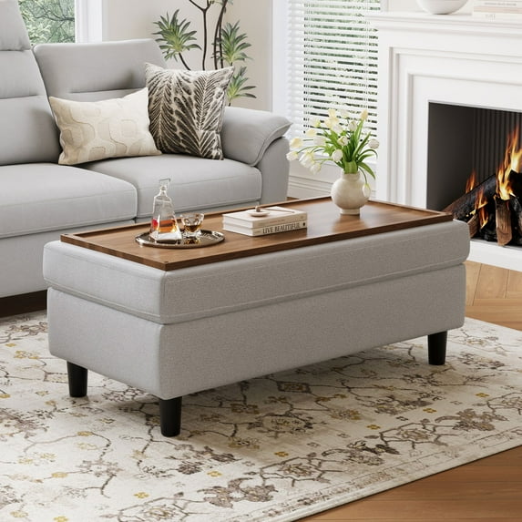 LINSY HOME 46" Large Ottoman with Storage, Ottoman Coffee Table, Upholstered Storage Bench for Living Room, Bedroom or Entryway, Light Grey
