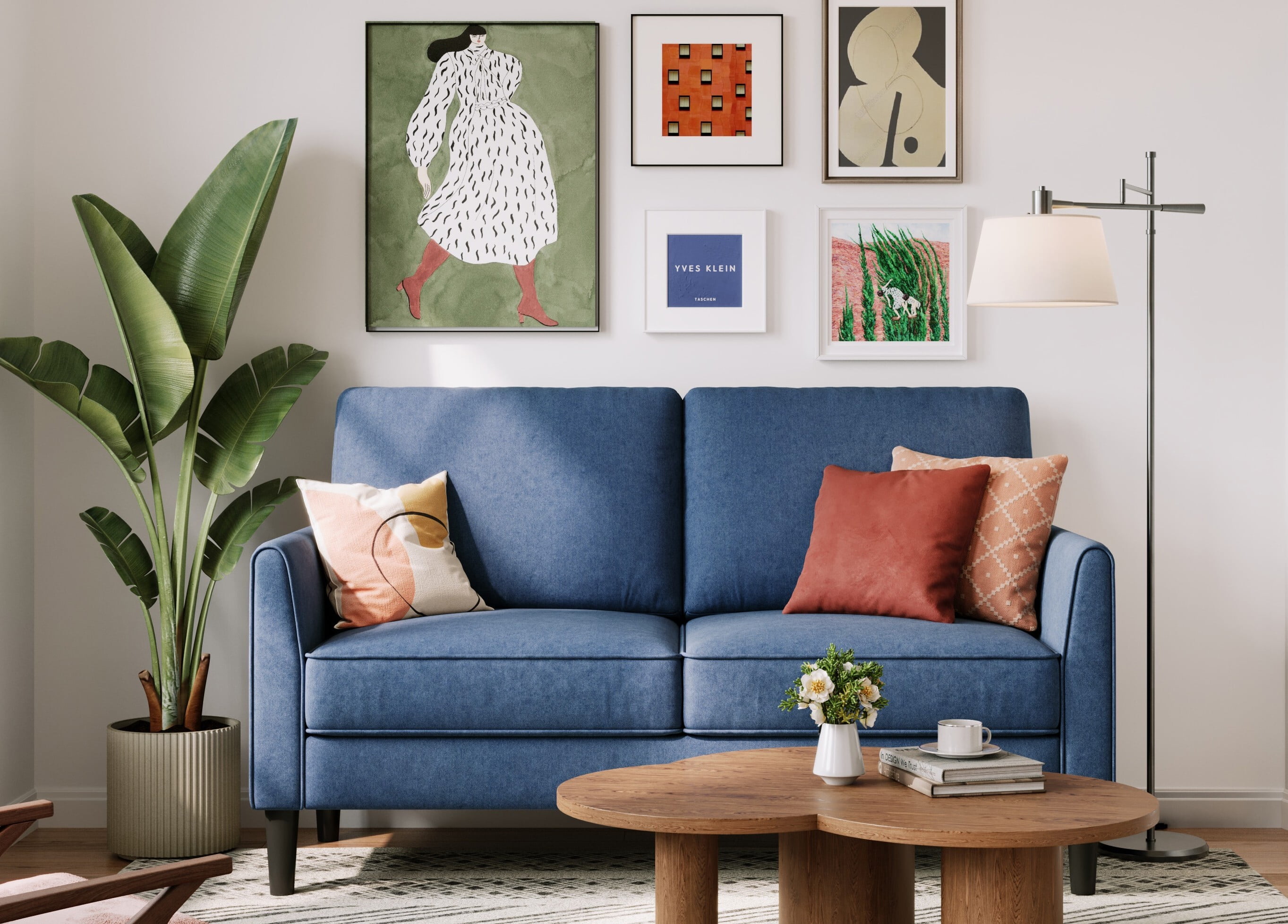 Linsy 58" Blue Fabric Loveseat Sofa with Solid Wood Frame