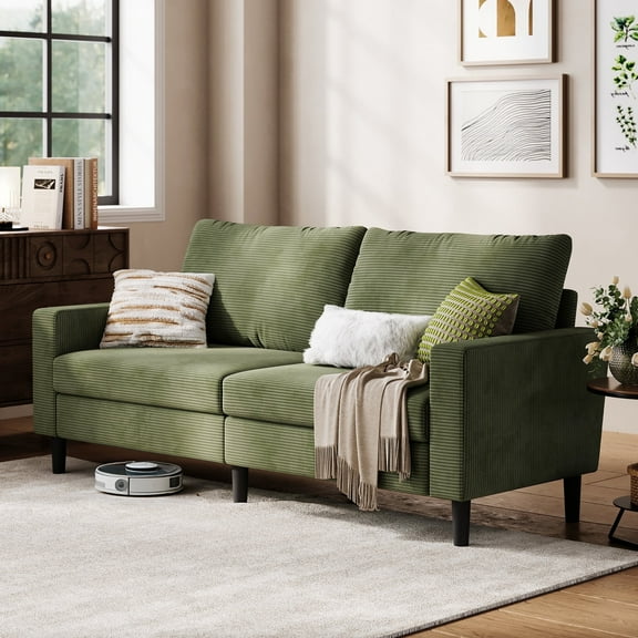 Linsy Home 79''W Corduroy Loveseat Sofa Couch for Living Room, Bedroom, Apartment and Small Space, Easy Assembly, Green