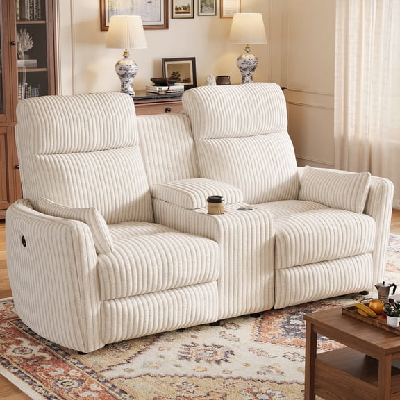 LINSY HOME 67" Modular Reclining Loveseat Sofa with Console, 2-Seat Manual Sectional with Hidden Storage, Home Theater Couch for Living Room, Game Room (Beige Corduroy)
