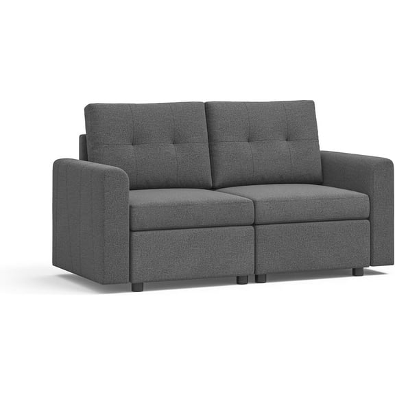 LINSY HOME 67"W Extra Deep Loveseat Sofa Couch with Storage, RUBIK III Upholstered 2-Seat Sofa for Small Space, Living Room, Bedroom, Apartment, Dark Gray