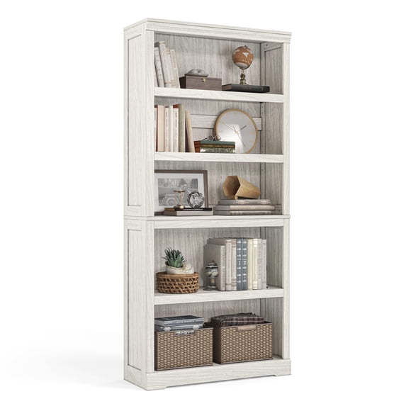 LINSY HOME 68in 5 Tier Bookshelf, Tall Bookcase Shelf Storage Organizer, Modern Book Shelf for Bedroom, Living Room and Home Office, White Oak