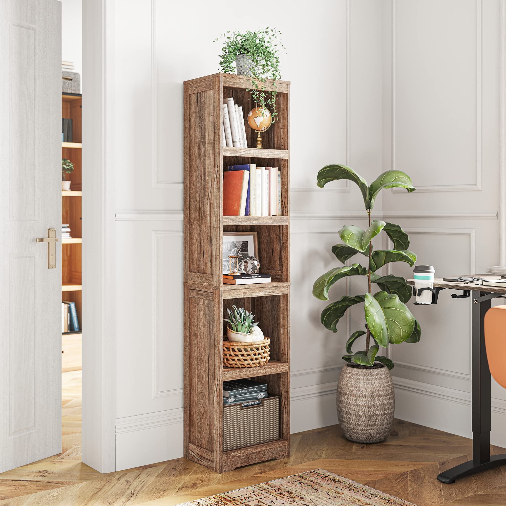 Dark wood narrow online bookcase
