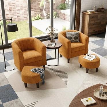 LINSY HOME Accent Chair Set of 2 with Ottoman for Living Room, Orange