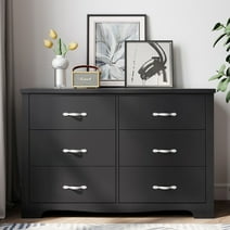 LINSY HOME Black Double Dressers,Chest of 6 Drawers