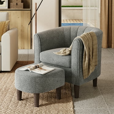 LINSY HOME Chenille Accent Chair with Ottoman for Living Room, Dark Gray