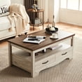thumbnail image 1 of LINSY HOME Coffee Table with Storage Drawers, Wooden Farmhouse TV Stand Center Table for Living Room, Oak White, 1 of 8