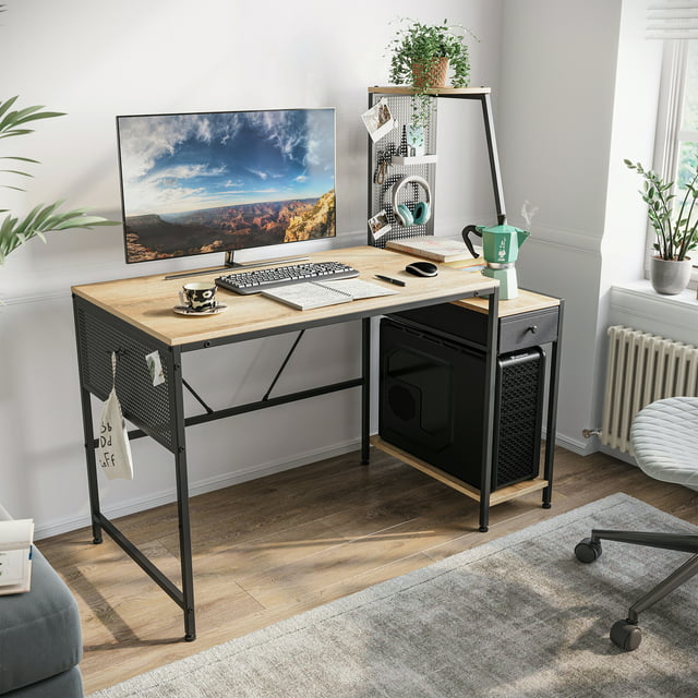 LINSY HOME Computer Desk 47”, Home Office Desk with Storage Shelves, PC ...