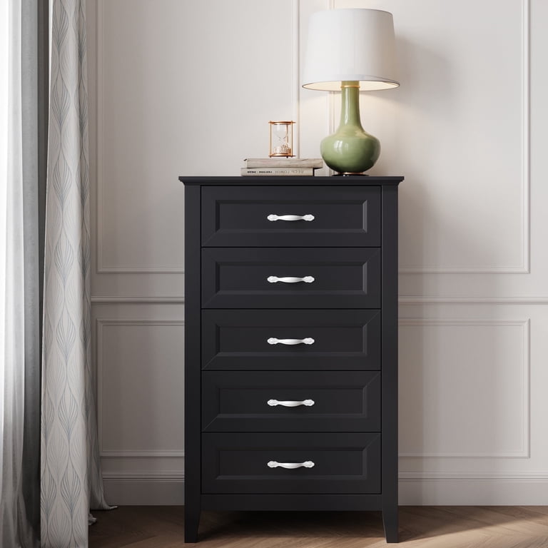 black 5 drawer dresser walmart Vebreda Modern 5 Drawer Dresser for Bedroom, Black Storage Cabinet with Metal Handles, Wide Wooden Chest for Clothes, Living Room, or Office