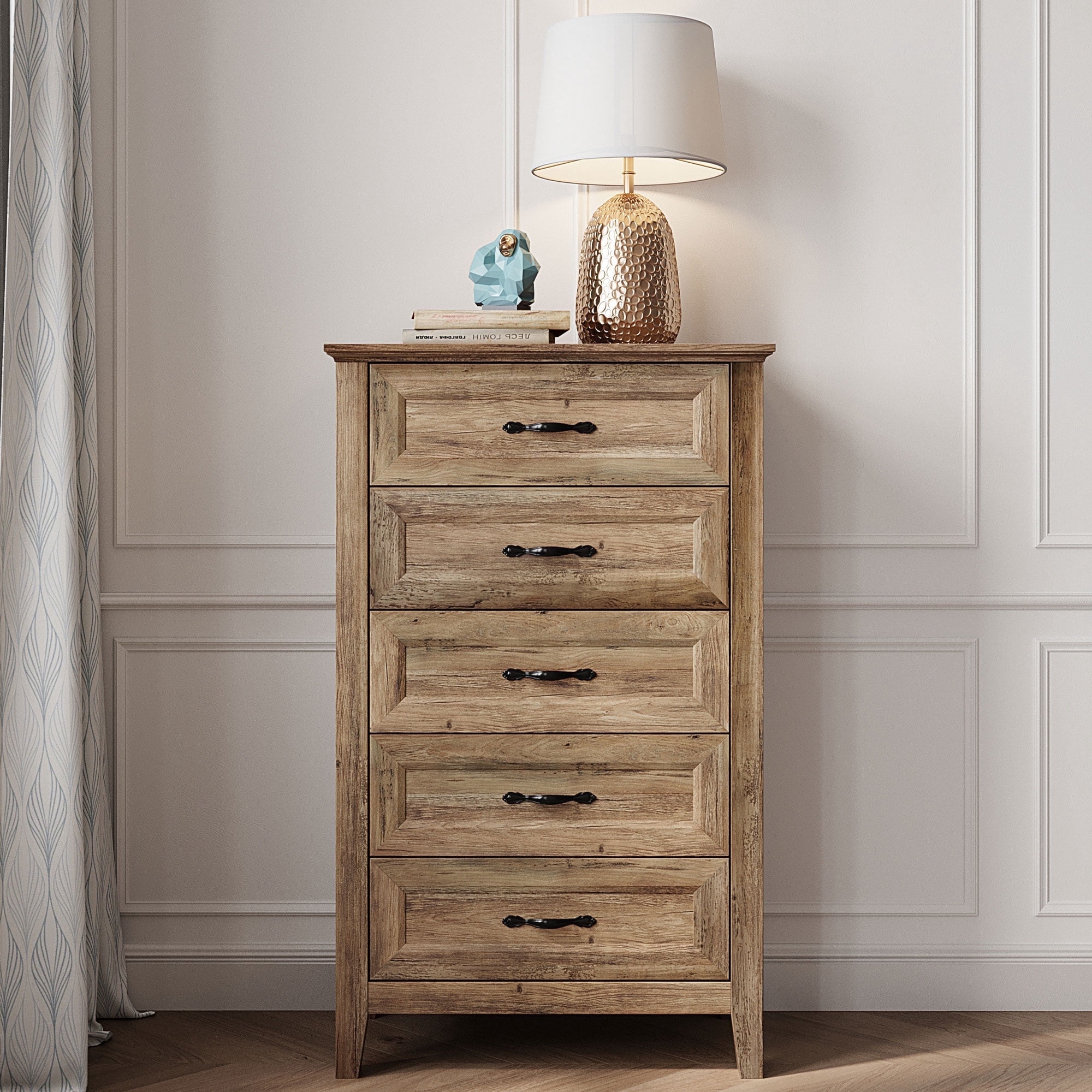 LINSY HOME Dresser for Bedroom, 5 Drawer Dresser with Metal Handles, Wood  Chest of Drawers, Tall Dresser for Living Room, Entryway, and Closet, Brown  - Walmart.com
