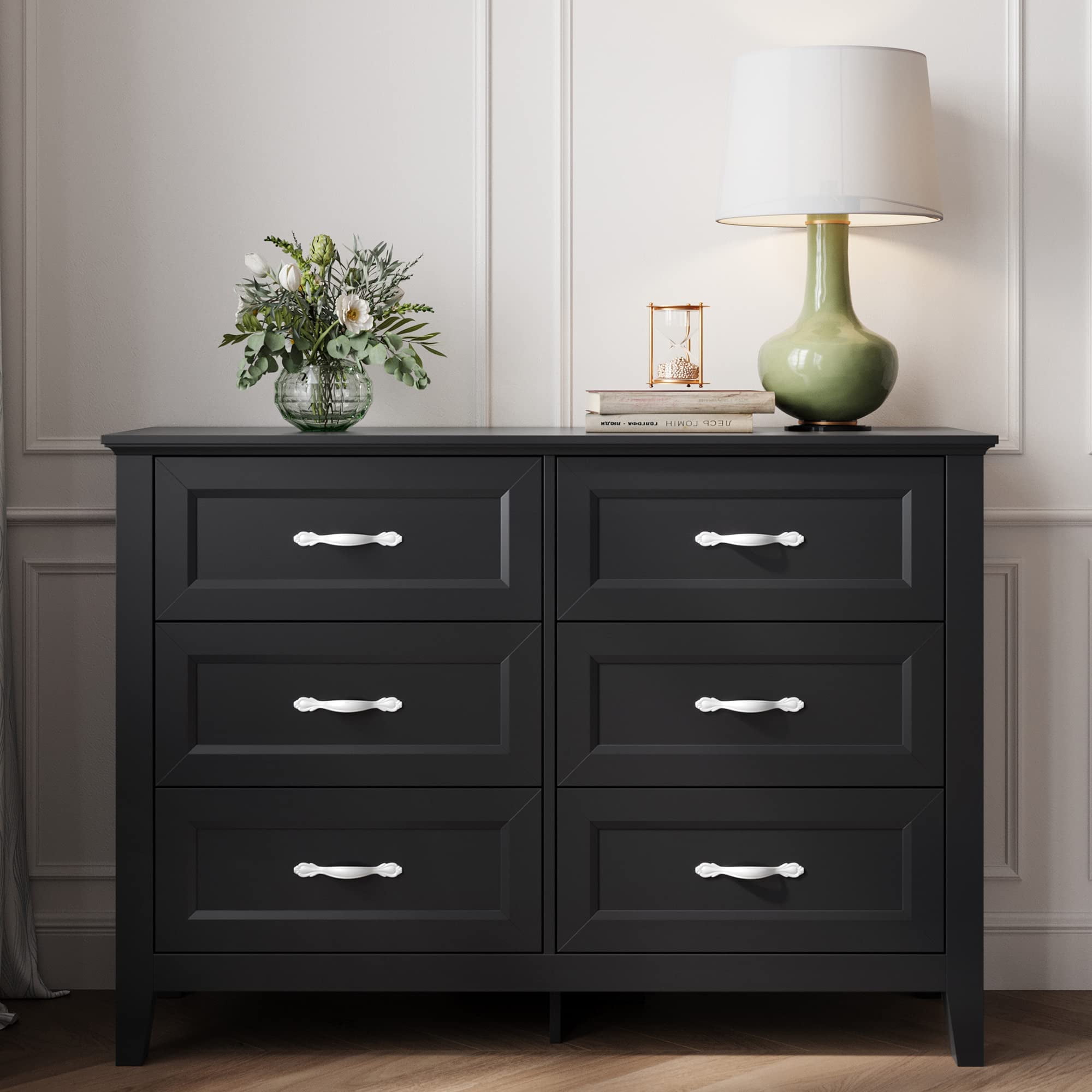 LINSY HOME Dresser for Bedroom, Long Dresser with 6 Drawers and Antique