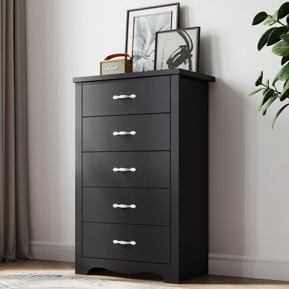 LINSY HOME Dressers for Bedroom, 5 Drawers Chest, Tall Dresser Chest of Drawers - Black