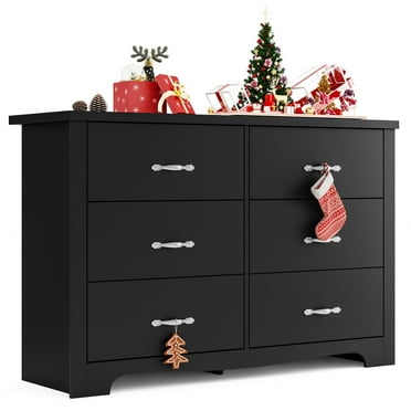 LINSY HOME Dressers for Bedroom, 6 Drawers Chest, Nursery Dresser Organizer, Wide Dresser Chest of Drawers - Black