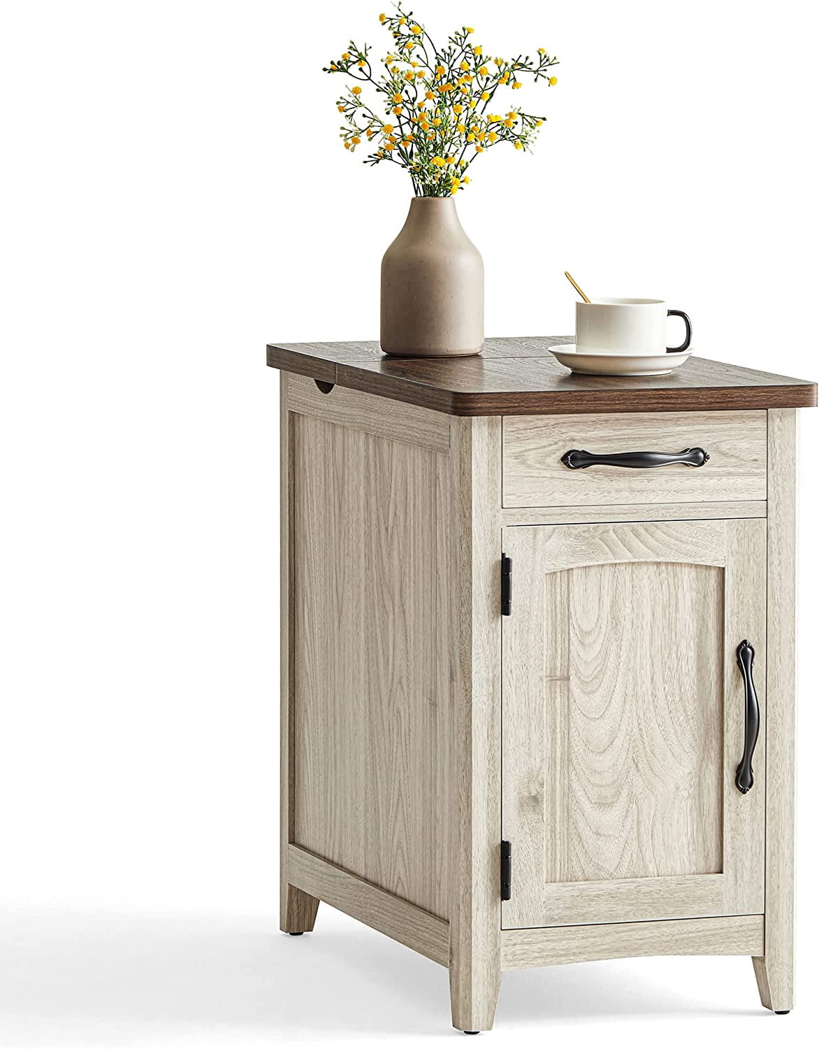 LINSY HOME End Table with Charging Station, Side Table for Bedroom with