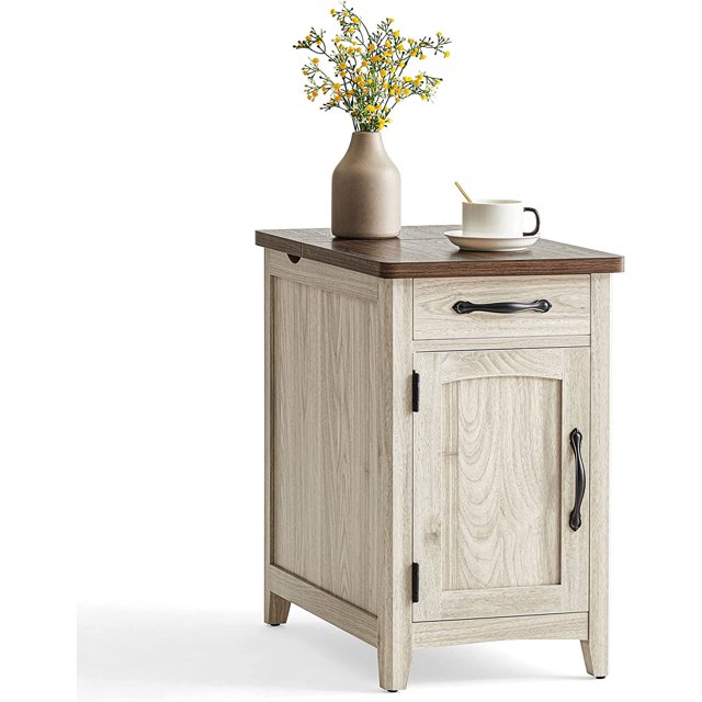 LINSY HOME End Table with Charging Station, Side Table for Bedroom with Drawer and Detachable