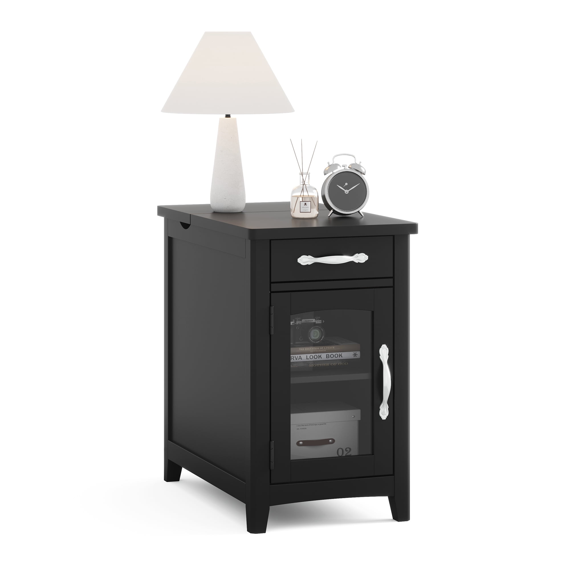 LINSY HOME End Table with Charging Station&USB Port, Side Table with