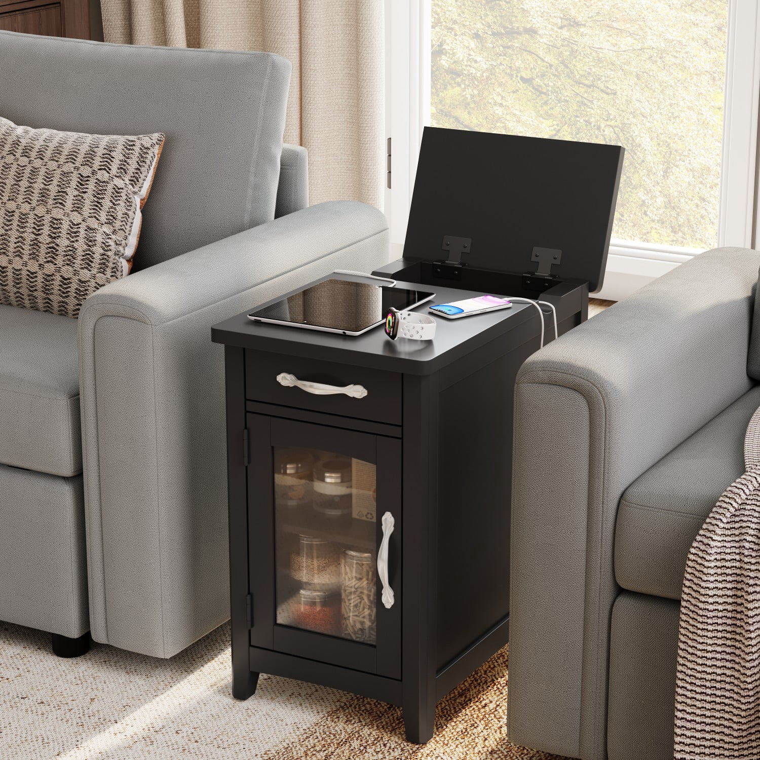 LINSY HOME End Tables for Living Room with Charging Station, Nightstand ...