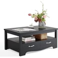 LINSY HOME Rectangular Farmhouse Wood Coffee Table for Living Room with Storage, Black - Walmart.com