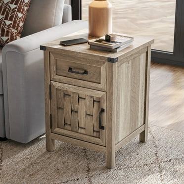 LINSY HOME Farmhouse End Tables for Living Room, Nightstands for Bedroom with 2 Drawers, Light Brown