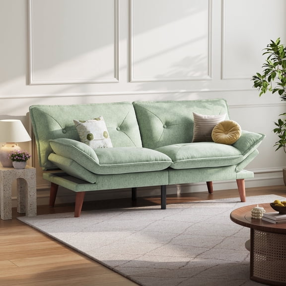 LINSY HOME Futon Sofa, Modern Loveseat Sofa, Chenille Convertible Bed with Adjustable Armrests forA partment, Green