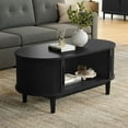 thumbnail image 1 of LINSY HOME Fluted Coffee Table with Storage, Mid-Century Coffee Table for Living Room with Sliding Tambour Door, Black, 1 of 7