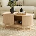 thumbnail image 1 of LINSY HOME Fluted Coffee Table with Storage, Mid-Century Coffee Table for Living Room with Sliding Tambour Door, Oak, 1 of 9