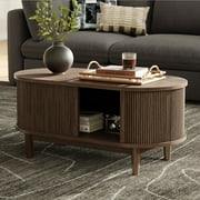 LINSY HOME Fluted Coffee Table with Storage, Mid-Century Coffee Table for Living Room with Sliding Tambour Door, Walnut - rated 4.2 stars from 58 reviews