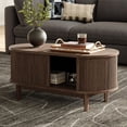 thumbnail image 1 of LINSY HOME Fluted Coffee Table with Storage, Mid-Century Coffee Table for Living Room with Sliding Tambour Door, Walnut, 1 of 8
