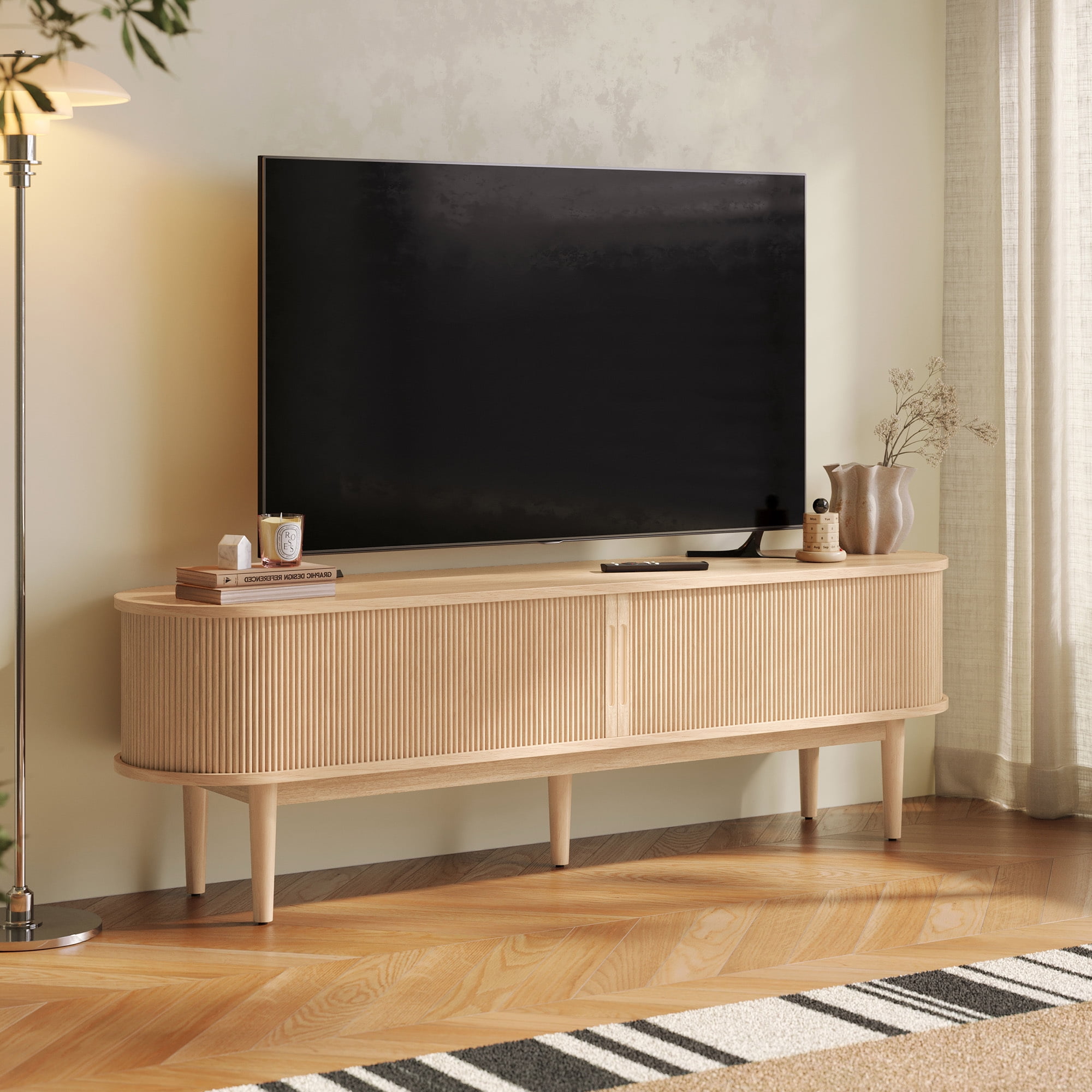 LINSY HOME Fluted TV Stand, Mid-Century Design, Supports TVs Up to