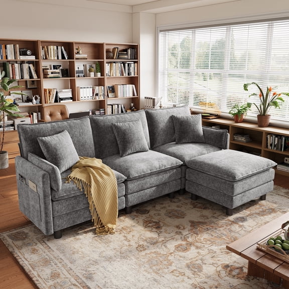 LINSY HOME L Shape Sectional Sofa for Living Room, Sofa Couch for Modern House, 3 Seater Gray Sofa Sets