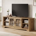 thumbnail image 1 of LINSY HOME Modern Farmhouse TV Stand for TVs up to 75", Home Entertainment Center with Storage Cabinet and Adjustable Shelves,Oak, 1 of 8