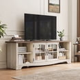 thumbnail image 1 of LINSY HOME Modern Farmhouse TV Stand for TVs up to 75", Home Entertainment Center with Storage Cabinet and Adjustable Shelves, Washed Grey & Brown, 1 of 9