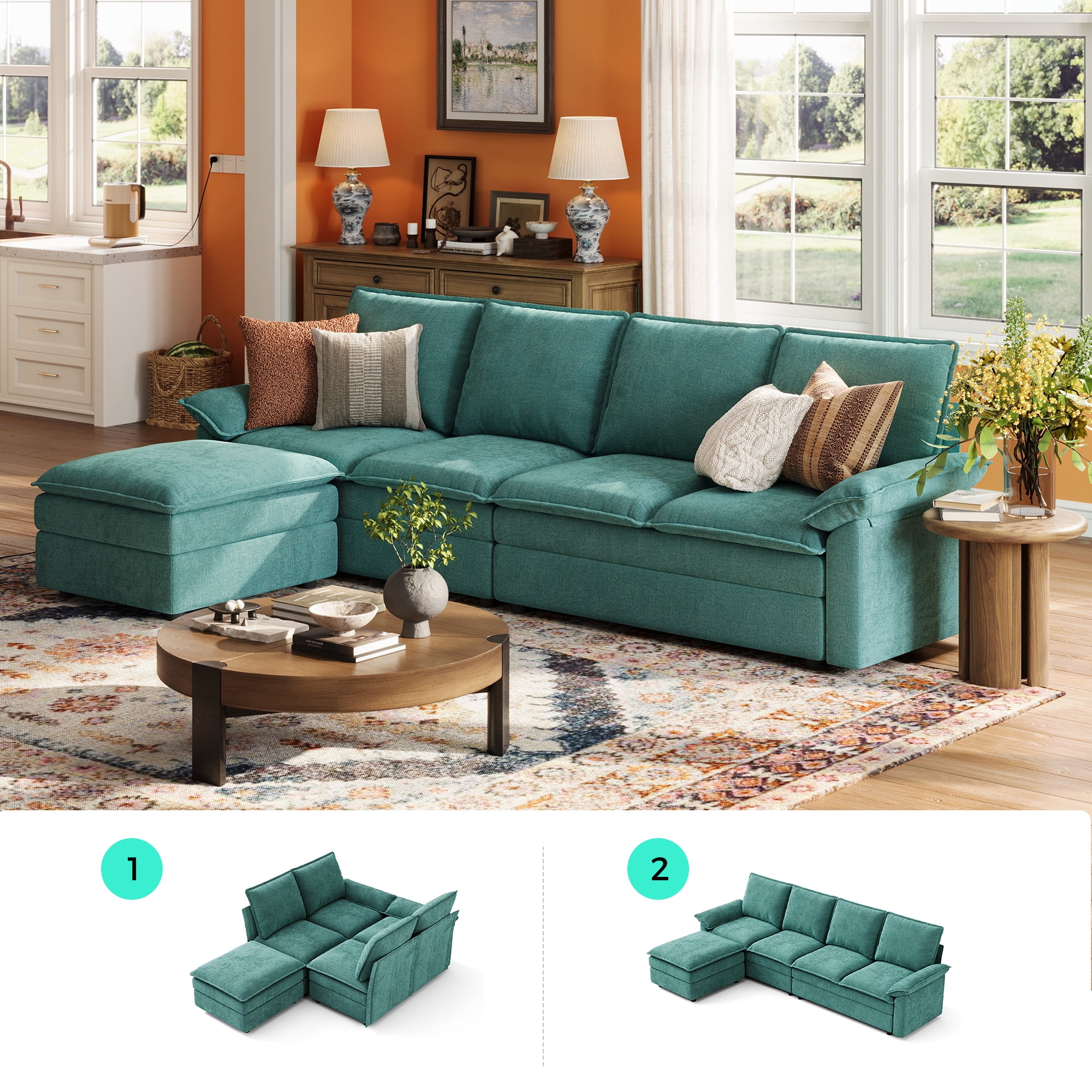 LINSY HOME Modular Couches Sofas Sectional Storage 4 Seat Sectional Sofa Living Room U Shaped Sectional Couch Reversible Chaises Teal 20ddcad4 185b 400d 8e14 3f78592b00ad.129eeb0ae82b3bf1f65fb0957e9498b4