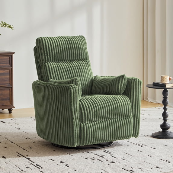 LINSY HOME Electrics Accent Chair, Corduroy Fabric Swilvel Chair for Bedroom, Living Room, Green