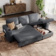 LINSY HOME L Shaped Sectional Couches for Living Room, Sleeper Sofa Bed with Reversible Storage Chaise, Pull Out Couch Bed with USB, Cup Holder, Dark Gray