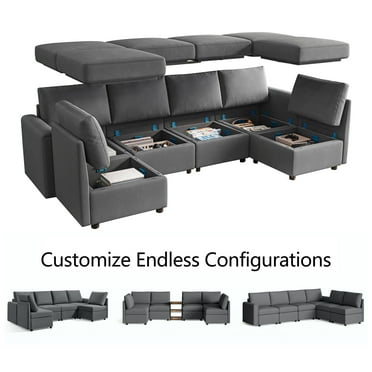 LINSY HOME Modular Couches and Sofas Sectional with Storage, 6 Seat Sectional Sofa for Living Room, U Shaped Sectional Couch with Reversible Chaises, Dark Gray