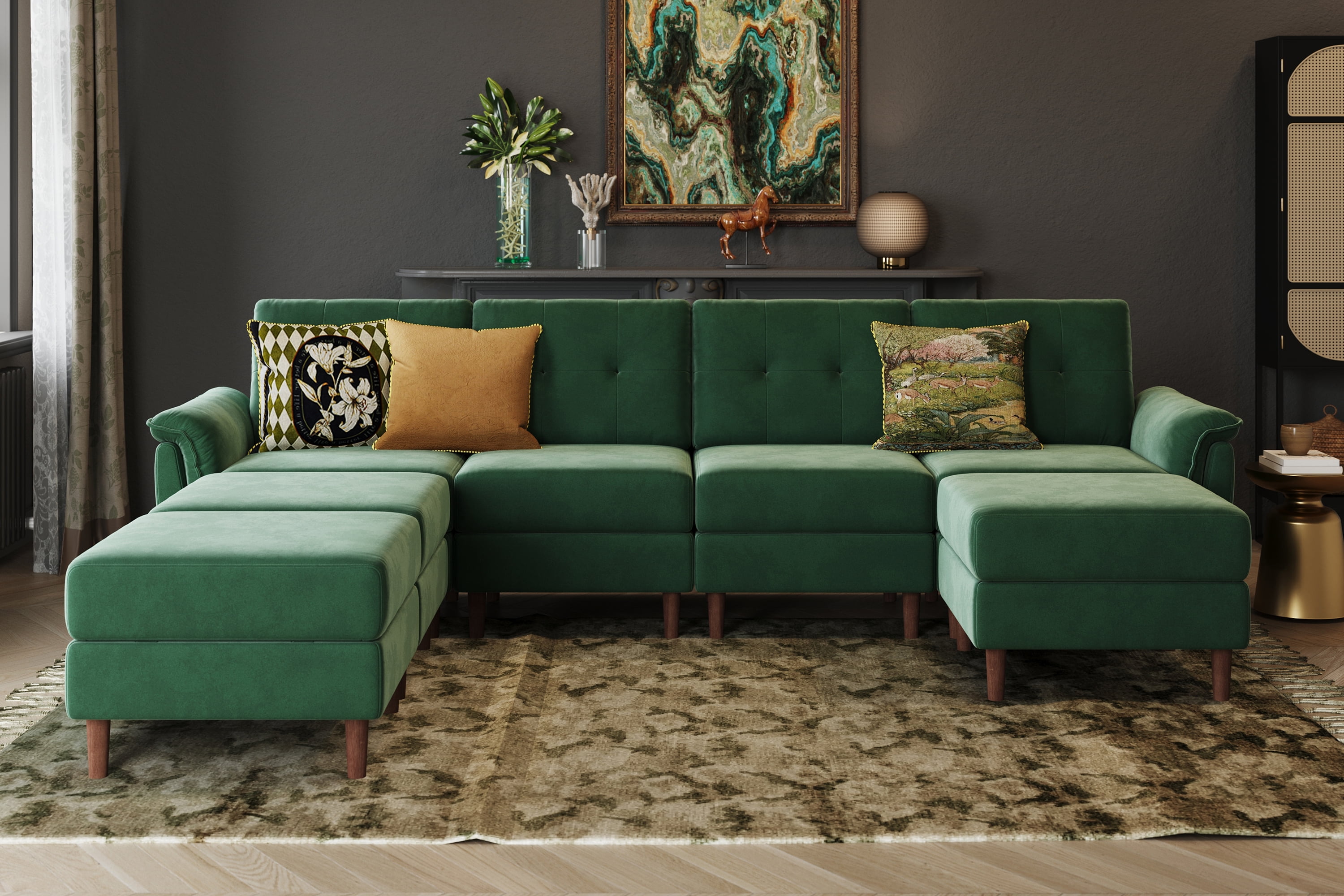 LINSY HOME Modular Couches and Sofas Sectional,Velvet Sectional Couch