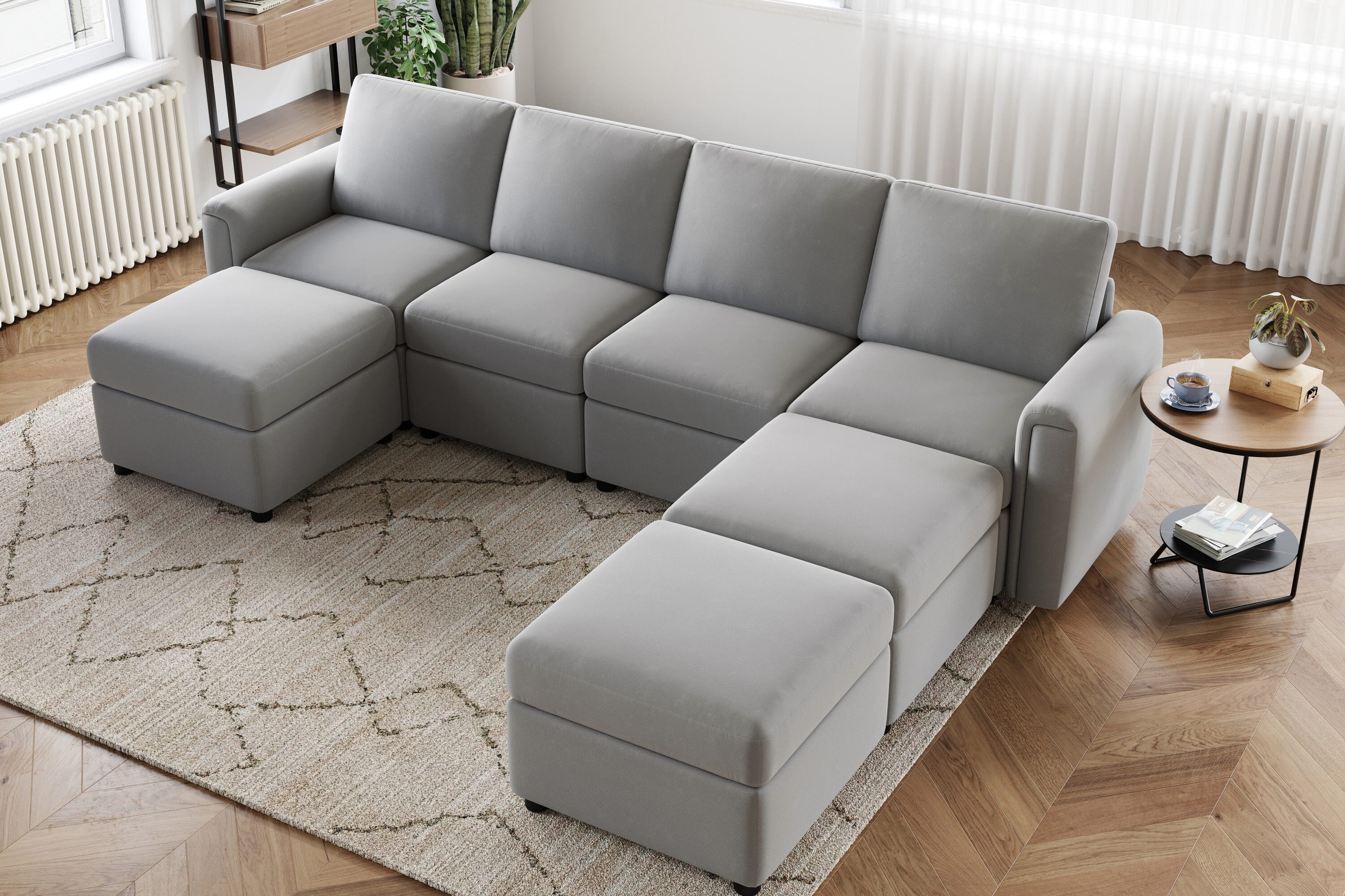 LINSY HOME Modular Couches and Sofas Sectional with Storage Sectional Sofa  L Shaped Sectional Couch with Reversible Chaises, Light Gray