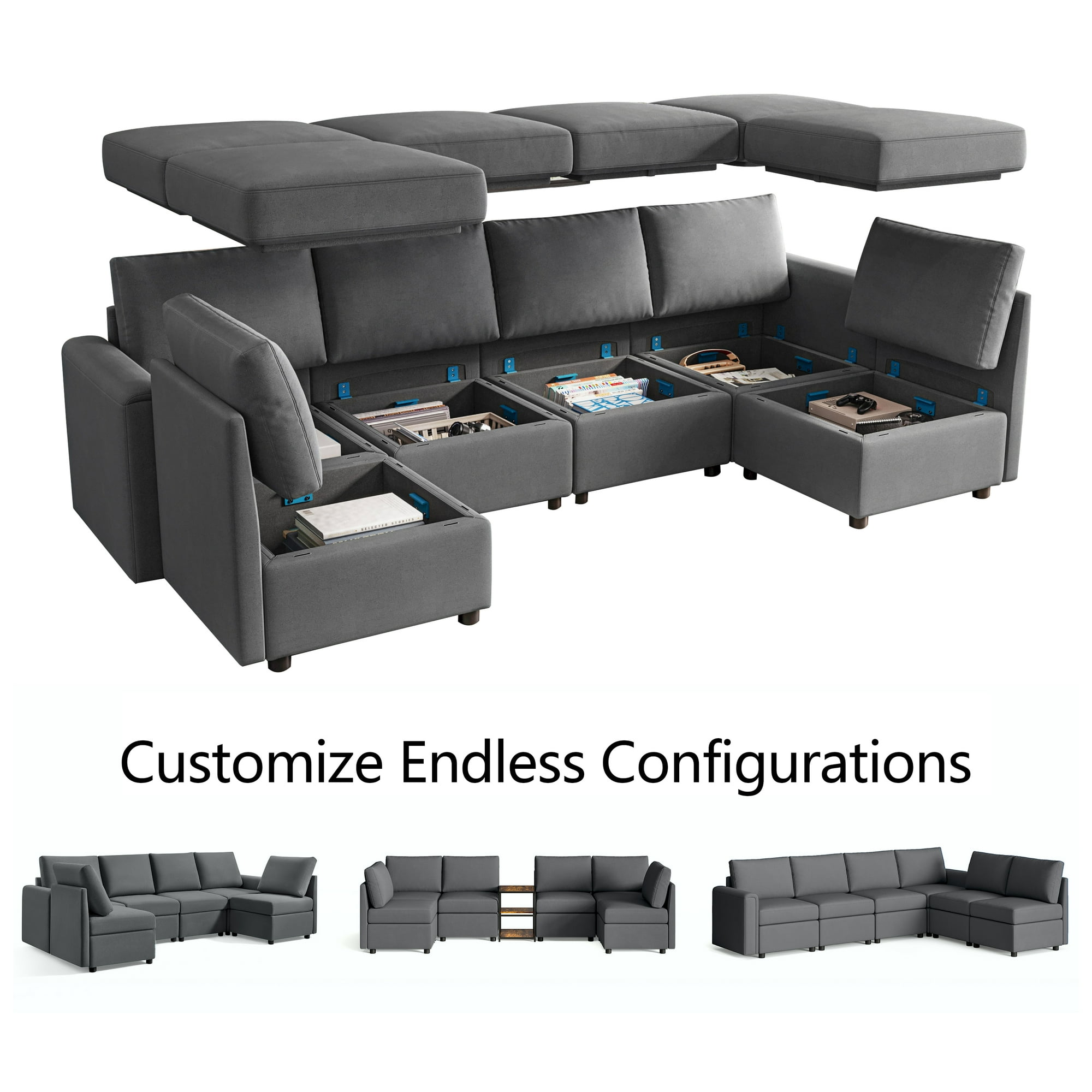 LINSY HOME Modular Couches and Sofas Sectional with Storage Sectional ...