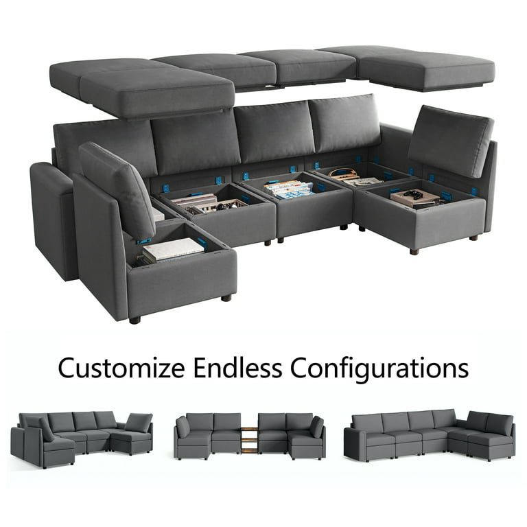 Linsy Home Modular Couches And Sofas Sectional With Storage Sectional Sofa  U Shaped Sectional Couch With Reversible Chaises, Dark Gray - Walmart.Com