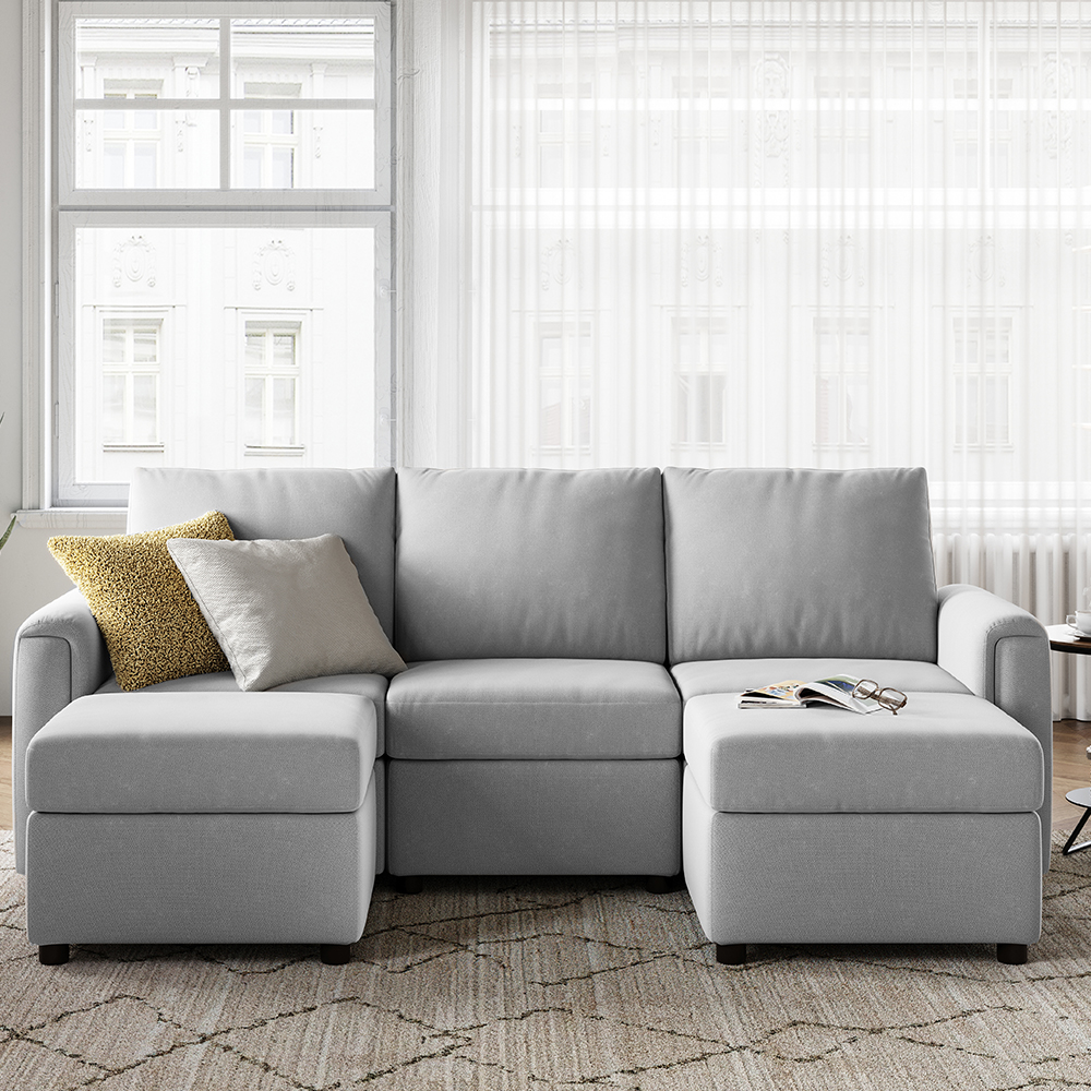 LINSY HOME Modular Couches and Sofas Sectional with Storage Sectional Sofa U Shaped Sectional Couch with Reversible Chaises, Light Gray - image 1 of 11